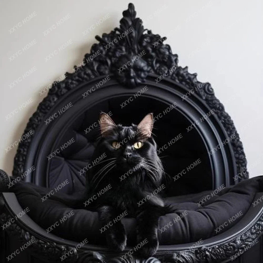 AADark Cat Kennel Kennel Indoor Solid Wood Carving Cat Bed Dog Bed