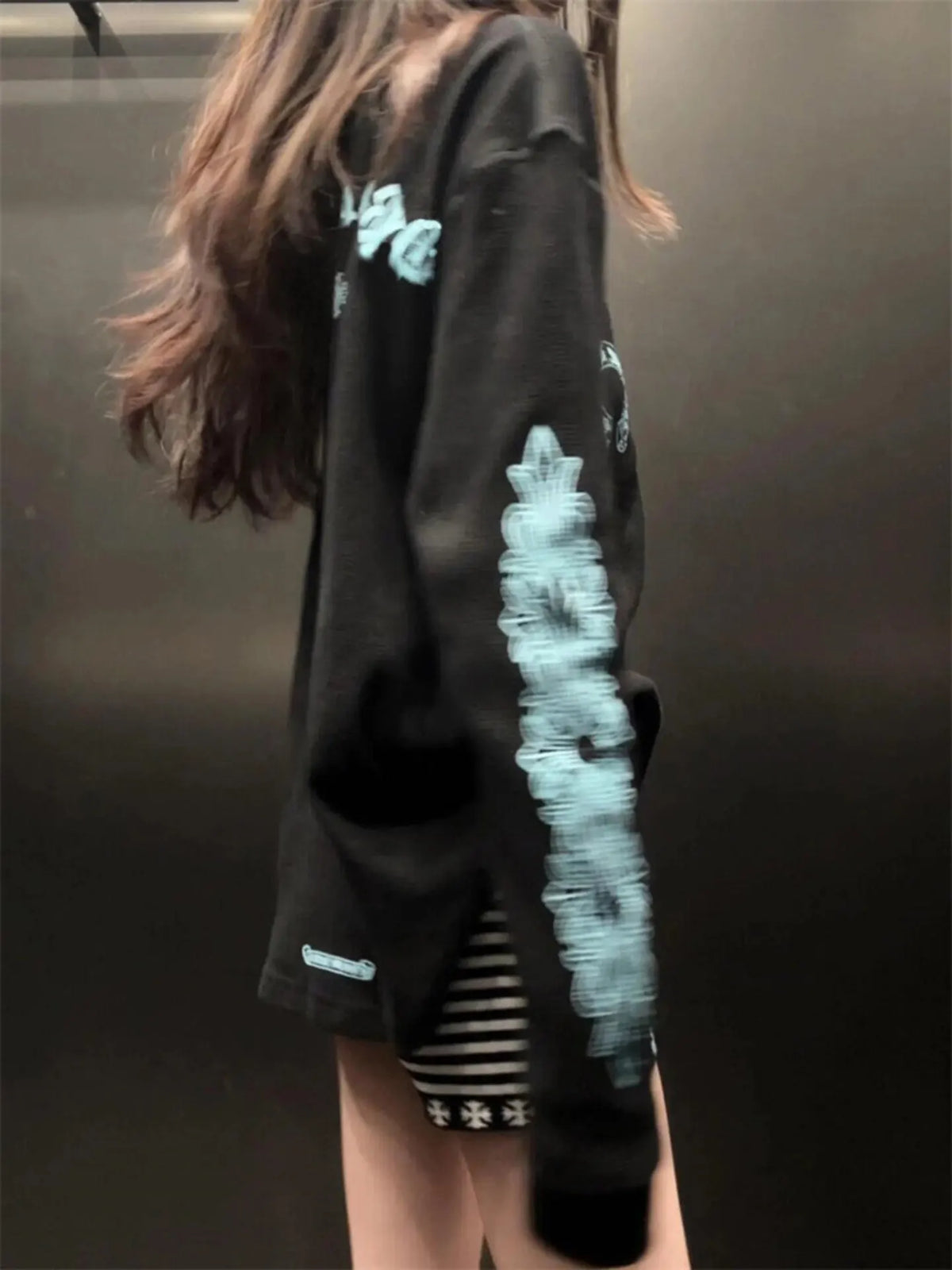 Loose Fit Long Sleeve T-Shirt Women's Early Autumn Design Sense Small Crowd Trendy Brand Loose Fit Cotton Printed Pocket Tee