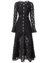 QMQA Fashion Women's Elegant Dresses Three-dimensional Floral Square Collar Long Sleeved Princess Style Dress Autumn New 1A232