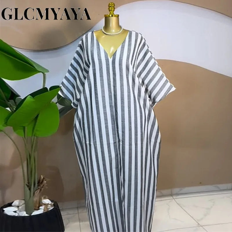 GLCMYAYA 2026 Fall Holiday Half Batwing Sleeve Striped Print Loose Long Dress Street Women Party Vestidos Maxi Dresses Vestidos