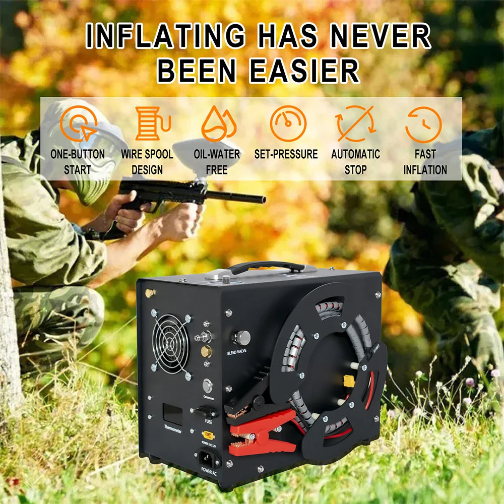 TUXING TXES062 4500Psi Portable PCP Air Compressor 300Bar High Pressure Auto-stop Compressor with 12V Car Power Supply for Rifle