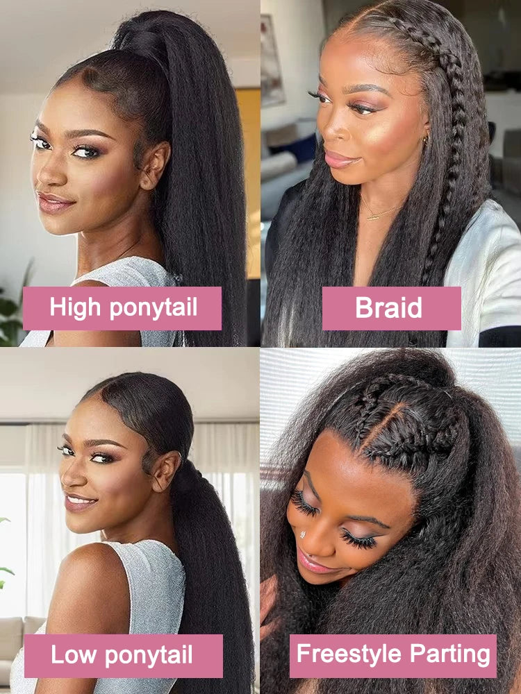 250 Density Kinky Straight 360 Lace Front Wigs Human Hair Brazilian 40 Inch Yaki Straight 13x6 HD Lace Frontal Wig Preplucked