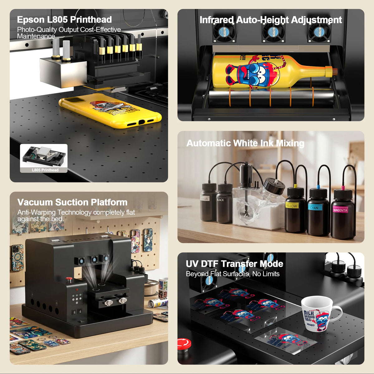 A4 A3 UV Printer UV Flatbed Printer with Varnish for Phone Case Bottle Acrylic Glass UV DTF Sticker Printing Machne US/EU Stock