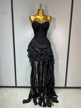Women Sexy Strapless Ruffles Black Bandage Dresses 2026 New Nightclub Eveing Party Dress Celebrate Birthday Cocktail Clothing