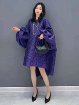 SHENGPALAE Korean Fashion Elegant Chic Dress Casual Loose Batwing Sleeve Robe Vestido Women's 2026 Autumn New Clothing 5R2243