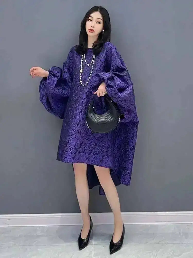 SHENGPALAE Korean Fashion Elegant Chic Dress Casual Loose Batwing Sleeve Robe Vestido Women's 2026 Autumn New Clothing 5R2243