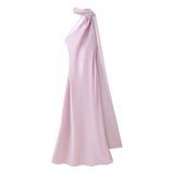 Elegant Satin Ribbons Halter Party Dress Women's Sexy Backless Off Shoulder Sleeveless Robes 2026 Summer New Lady Evening Gowns