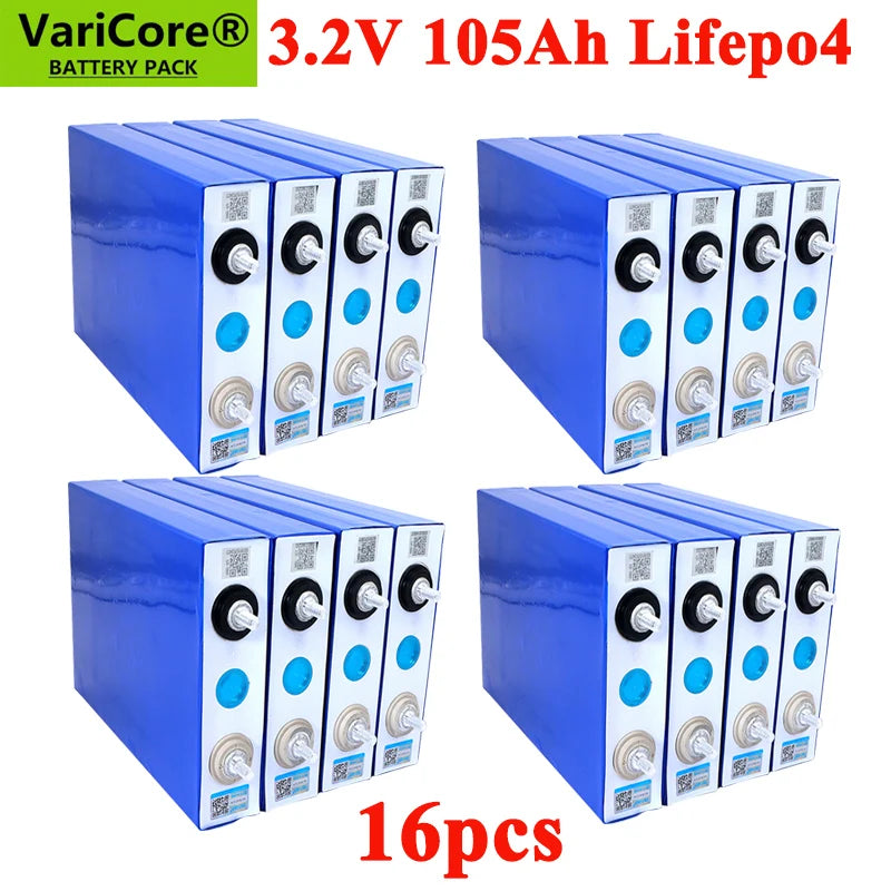 16pcs 3.2v 102Ah 105Ah 100ah Lifepo4 Grade A Battery Lithium Iron Phosphate for 12v Campers Golf Cart Off-Road Solar Wind Yacht