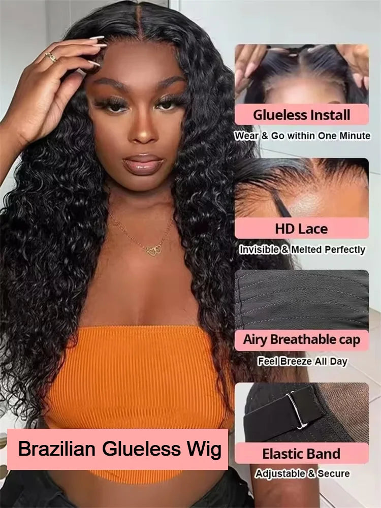 30 40 Inch Water Wave Glueless Wigs Human Hair Curly 13x6 13x4 HD Frontal Wigs 300% Deep Wave Wigs Wear Go 7x5 HD Lace Wig Sale