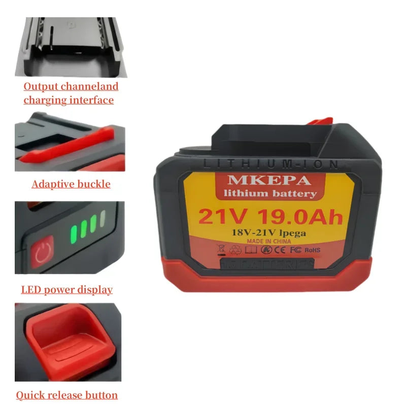 21V 19.0Ah 5S3P New Enhanced Large Capacity Electric Tool Battery Replacement, Suitable for Makita Electric Screwdriver Drill