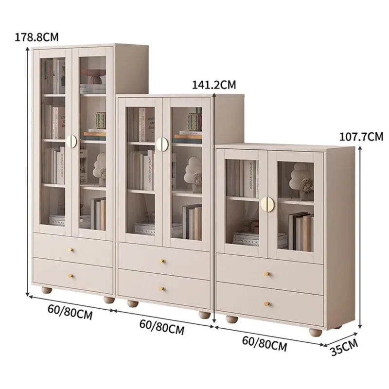 Nordic Solid Wood Bookshelf Modern Minimalist with Glass Doors Multi-layer Display Cabinet Storage Floor-standing Furniture FYBK