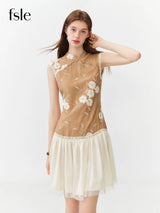 FSLE 2026 Summer Women's Contemporary Chinese-Inspired Intricate Embroidered Sleeveless Dress Sheer Mesh Overlay for Gala Events
