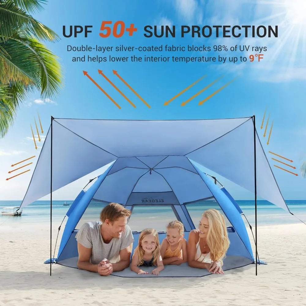 4-6 Person Pop Up Beach Tent with 360° Removable Canopy, UPF 50+ Sun Shelter, Automatic Setup, Portable Cabana for Outdoor