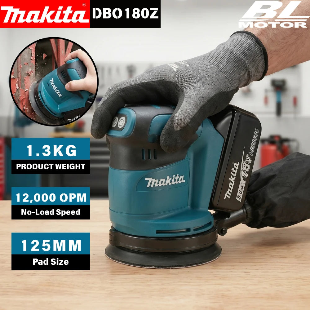 Makita DBO180Z 18V Brushless Cordless Orbital Sander  3 Speed 7000-11000 OPM with Pad Brake for Furniture Use