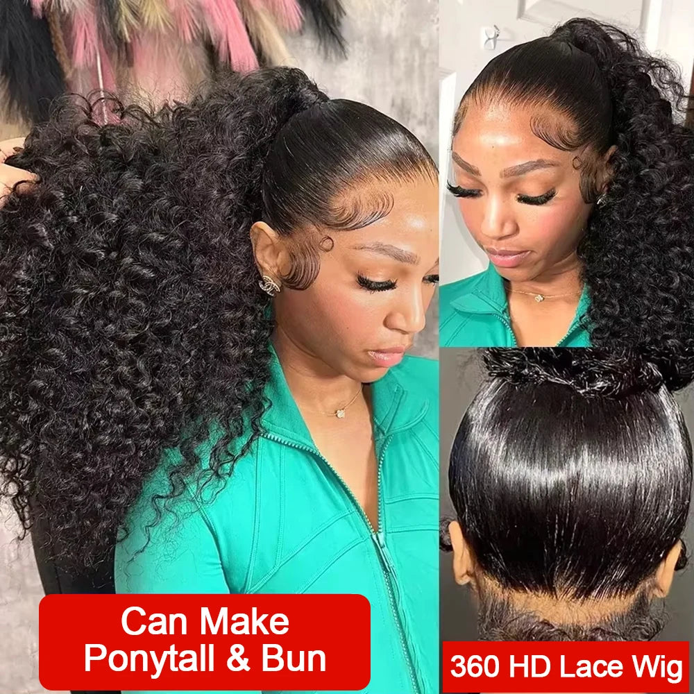 300% Density Curly Wigs HD 360 Full Lace Front Human Hair Wigs Brazilian
