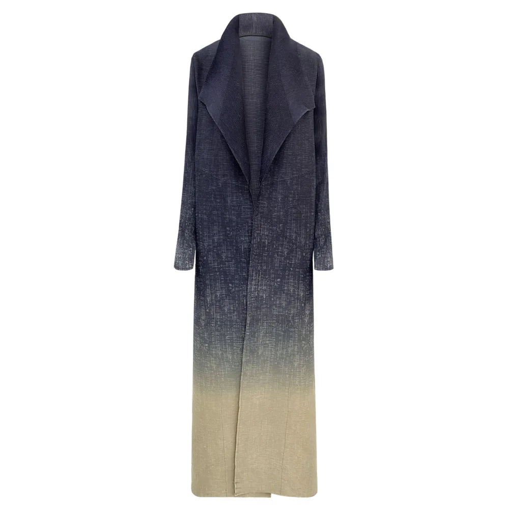 Miyake Pleated Turndown Collar Double Breasted Button Long Sleeve Cardigan Dress Women 2025 New Abaya Original Designer Clothes