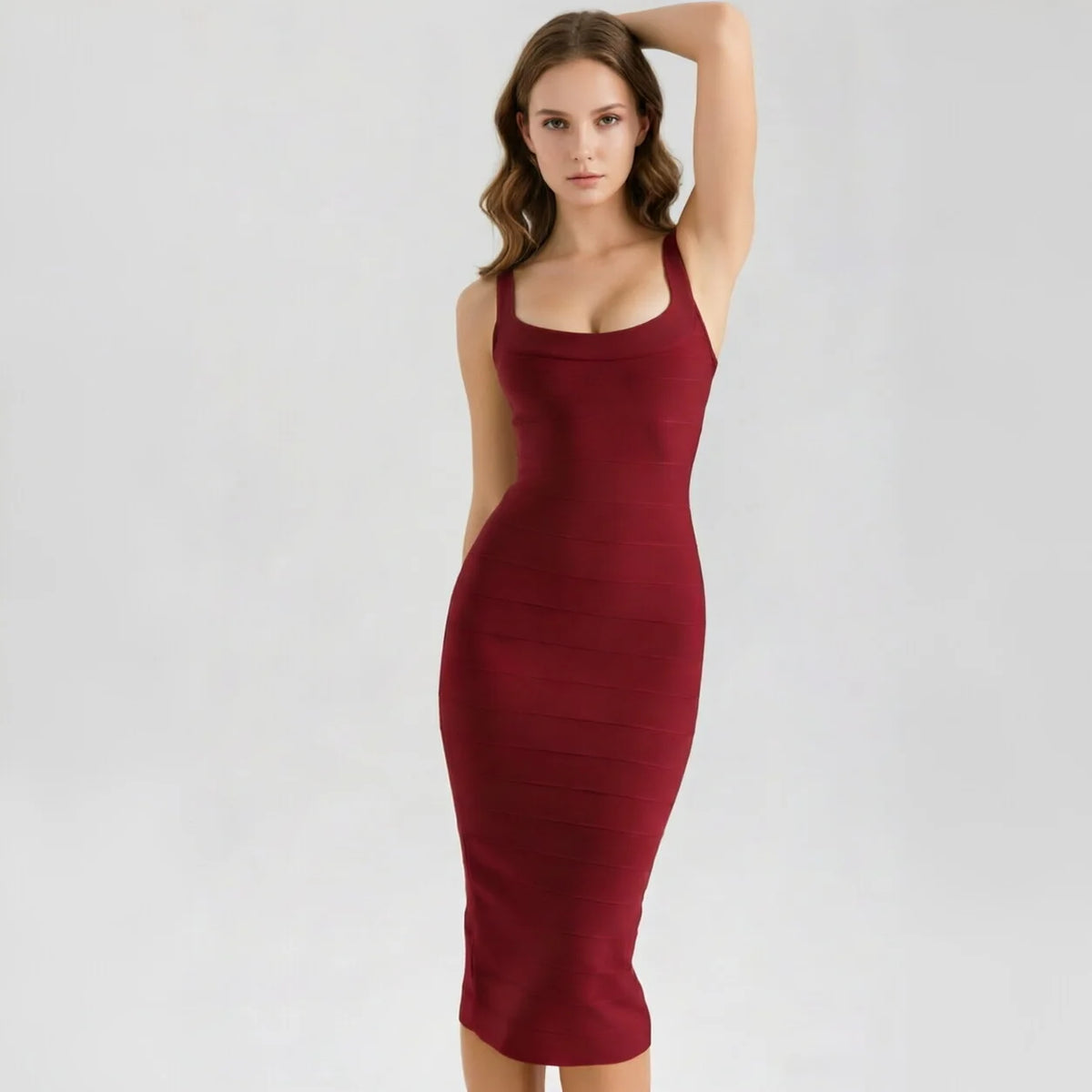 BEAUKEY Fashion Yellow U Neck Striped Bandage Dress Evening Backless Sexy Bodycon Women Dress Party Celebrity Vocation Dresses