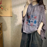 New Arrival Summer Arts Style Women Batwing Sleeve Loose Tops Tees Vintage Embroidery Cotton Linen Hooded T-shirt High Quality