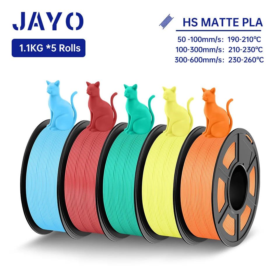 JAYO PLA Classic 3D Filament 1.75mm High Speed Matte PLA 3D Printer Filament Neatly Wound 3D Printing Materials 5Rolls/set