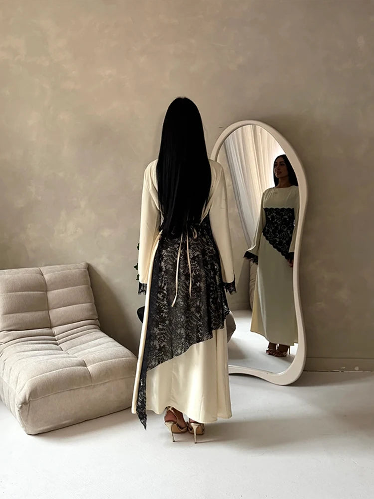 Elegant Women's Dress Full Sleeve Lace Patchwork Solid Straight Loose Female Dresses 2026 Spring Summer Casual Fashion Lady Robe