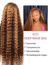 40 42 Inch Highlight Deep Wave 13x6 HD Lace Frontal Wig Human Hair Honey