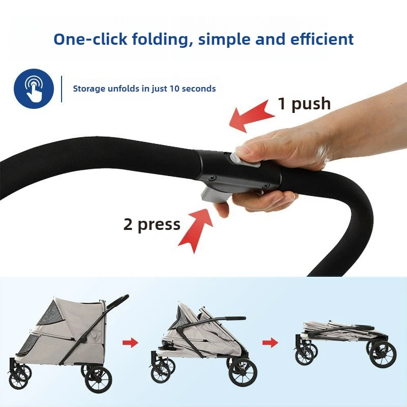 Foldable Dog Stroller Big Wheel with Ramp Brake Dog Strollers Suspension Outdoor Portable Large Dogs Stroller Oxford Pet Carrier