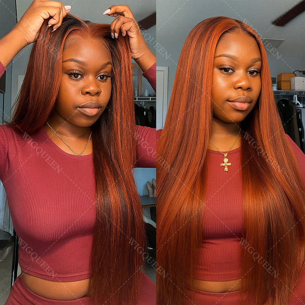 #4/350 Brown Mix Ginger Colored Skunk Stripe 5x5 Lace Front Glueless
