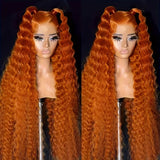 Ginger Human Hair Wigs Deep Wave Frontal Wig 13X6 Human Hair 250 Density 30 Inch #350 Colored 13X4 Lace Front Wig Brazilian Wigs For Women