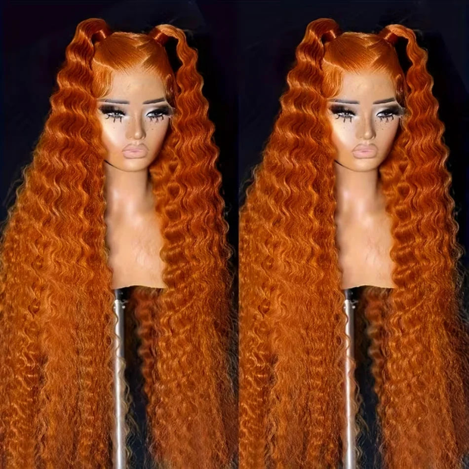 Ginger Human Hair Wigs Deep Wave Frontal Wig 13X6 Human Hair 250 Density 30 Inch #350 Colored 13X4 Lace Front Wig Brazilian Wigs For Women