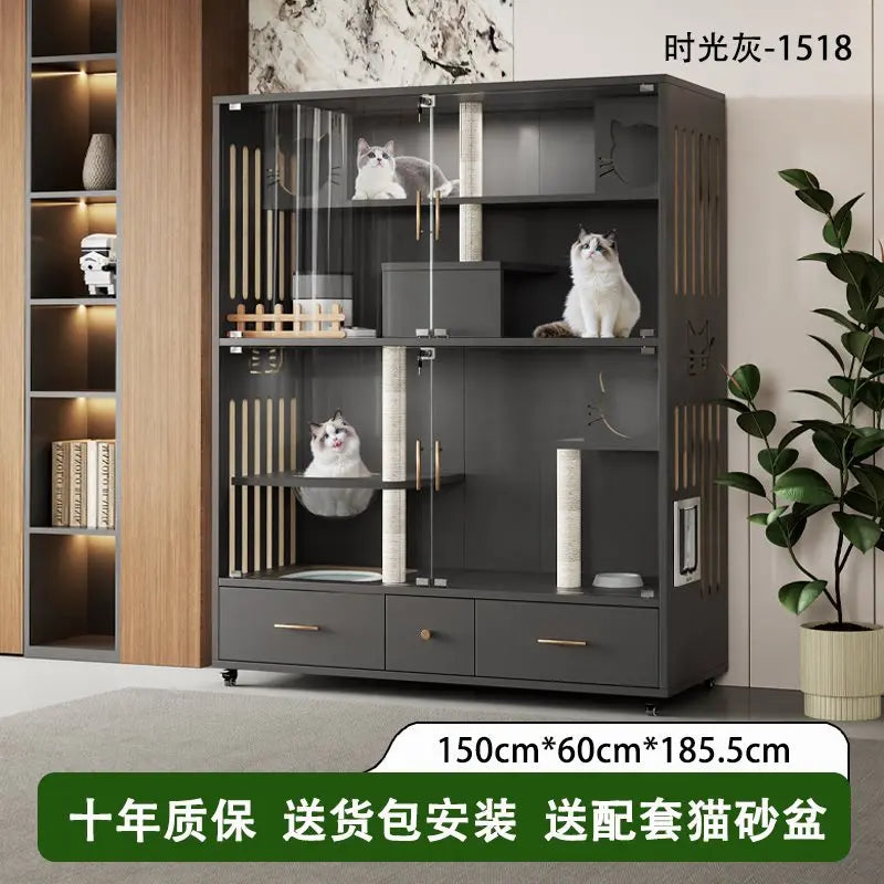 Cat nest cat villa solid wood household indoor litter box with toilet integrated cabinet luxury large cat house