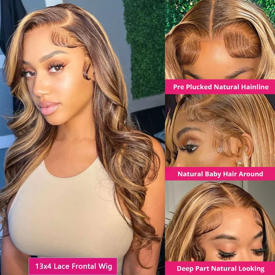 Highlight Wig 100% Human Hair 13x6 Hd Lace Frontal Wig Honey Blonde Lace
