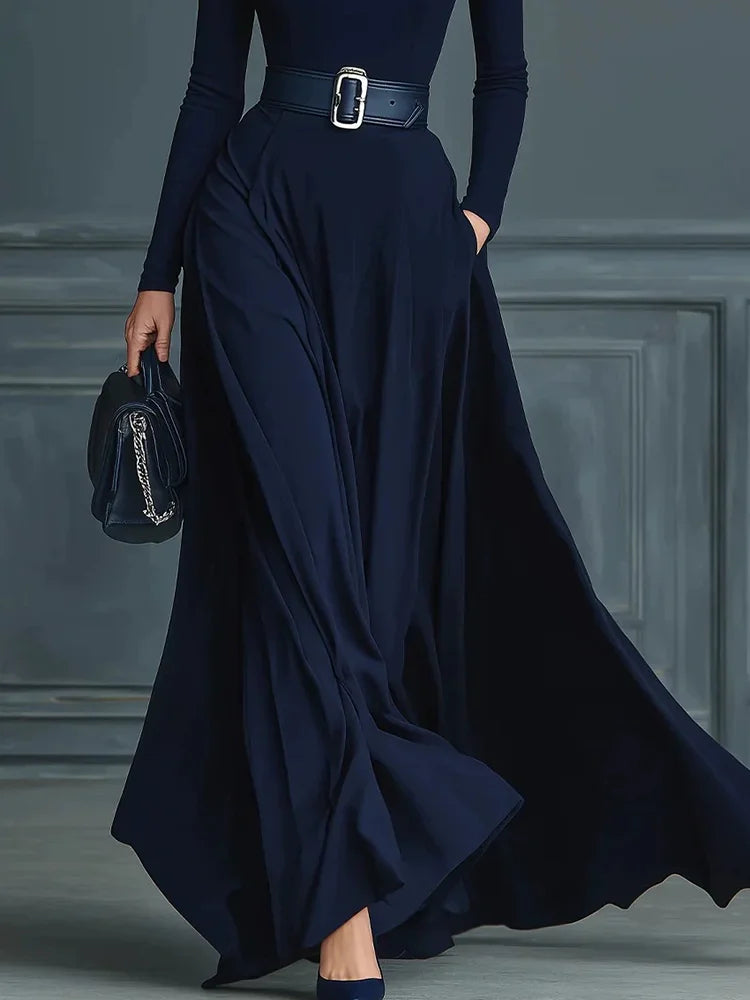 Long Sleeve Simple Holiday Party Dress Women Autumn Turtleneck Elegant Maxi Dress New Patchwork Slim Fit Ladies Dress Vestidos