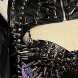 Women's Y2K Gothic Black PU Leather T-shirt Spiked Boho Emo Punk Rock Grunge Rave Festival Tops Bra with Spikes for Teens