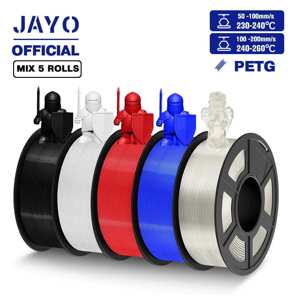 JAYO PETG Filamanet 1.75MM 5Rolls/set 3D Printer Filament PETG Neatly Wound 3D Printing Material For FDM 3D Printer