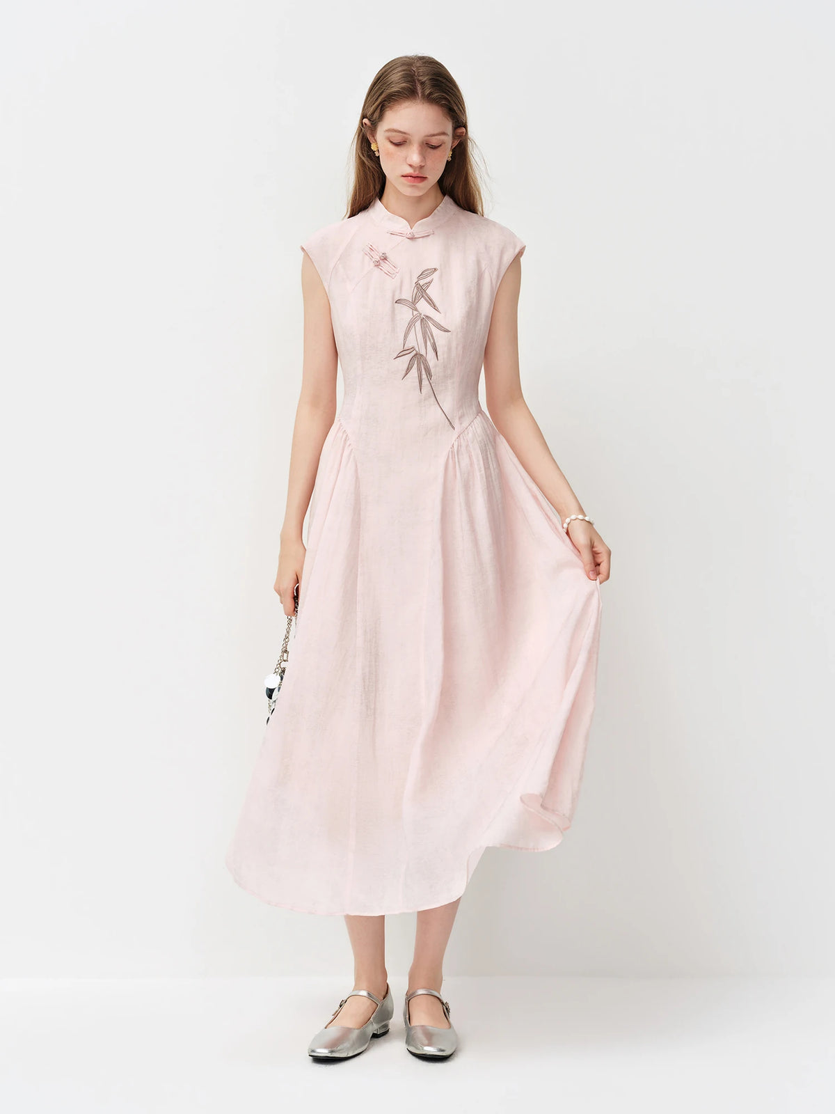 FSLE New Chinese Style Embroidery Slim-Fit Long Dress for Women 2026 Summer New Arrivals A-Line Waist-defining Skirt for Dates