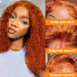 8-22Inch Deep Wave Bob Ginger Orange Lace Front Wigs Bob Human Hair Wig