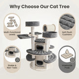 1.7m Extra Large Multi-Level Luxury Wooden Cat Tower E0 Plywood Cat Condo with Paper Rope Scratching Post for Multiple Cats