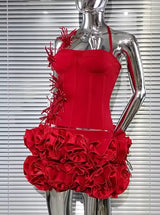 VC Chic Halter Sleeveless Style Corset Mini Dress with Unique Embellishments for a Special Night Out Evening Gown