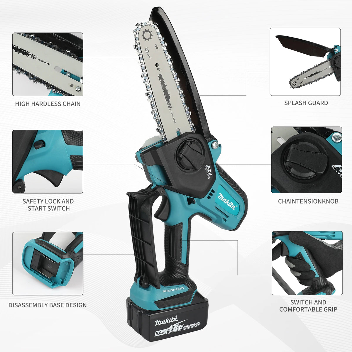 Makita 18V Cordless Chainsaw for Woodworking with Small Handheld Electric 6-inch Logging Sawzall Mini Portable Chainsaw
