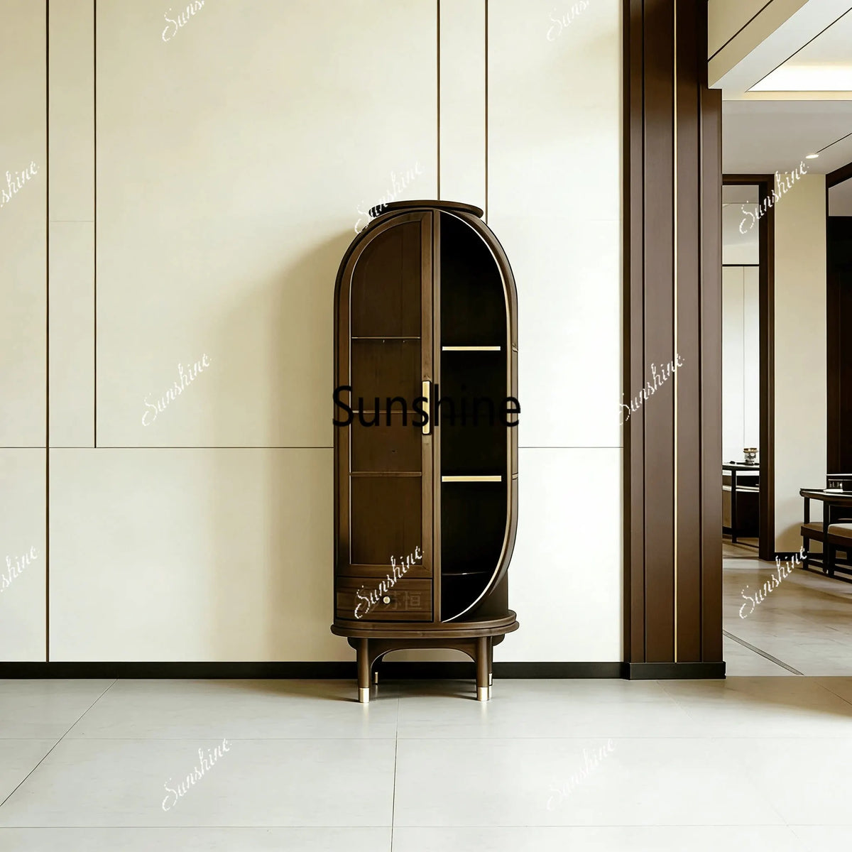 New Chinese medieval, solid wood, TV cabinet combination villa hotel large apartment customization