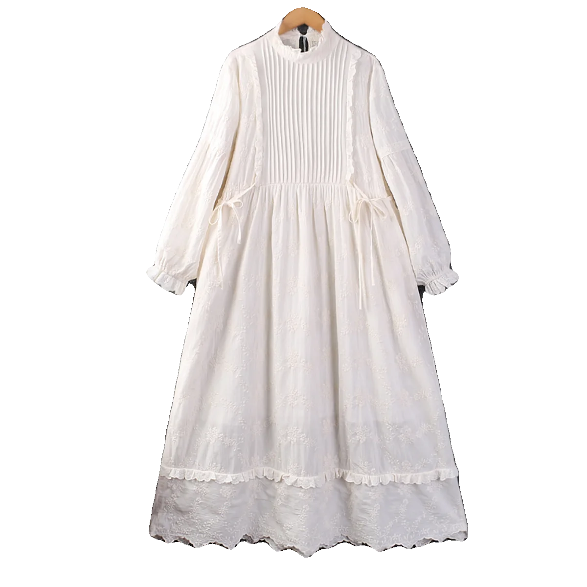 Spring New Women Japanese Small Fresh Lace Collar Embroidery Solid Color Dress