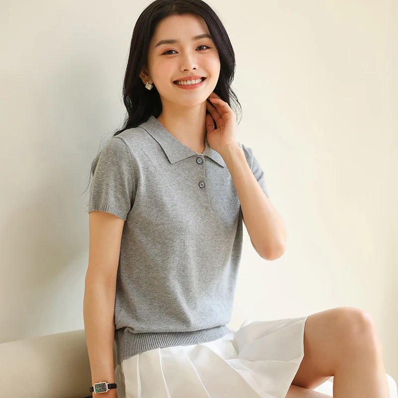 WinvyNee Summer Women's Clothing Cotton T-shirt Short Half Sleeve Polo Collar Clothes Solid Casual Pullover Female Top A1522006