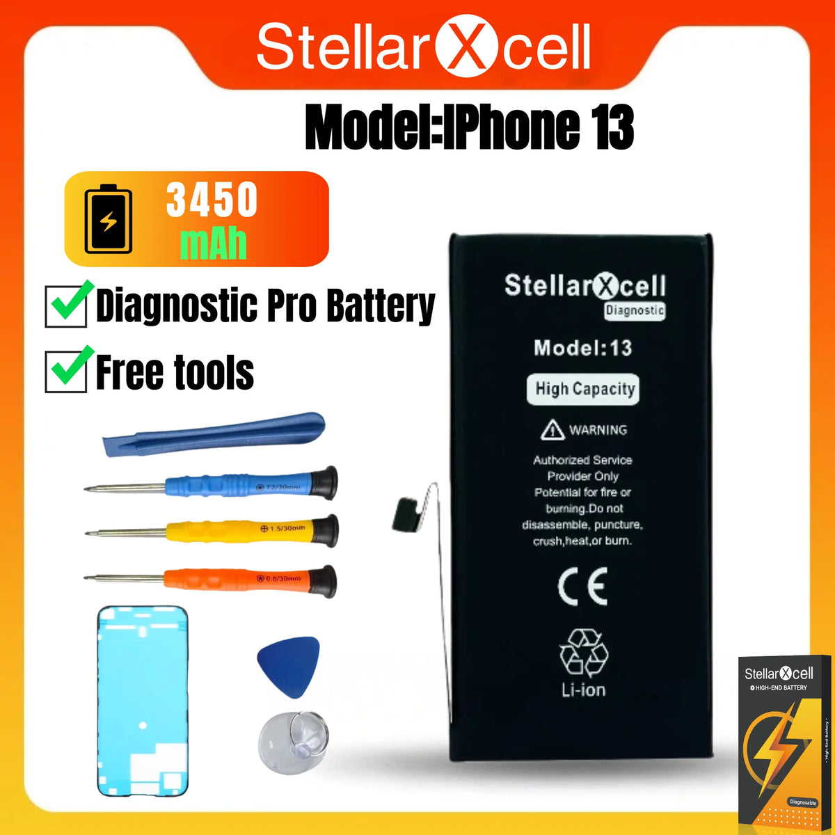 StellarXcell Diagnostic Battery No Pop Up Message Run Diagnose for iPhone 14 Plus 15 Pro 12 Pro Max 13 Mini Battery Replacement