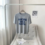 Women's Gray Tshirt Letter Print Pattern Short Sleeve Fashionable and Casual Tee 2024 Summer Female O-neck T-Shirt