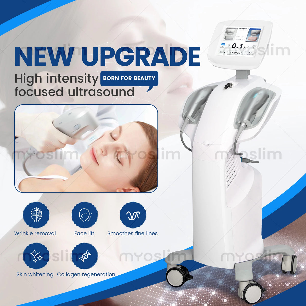 New Upgrade 2 Handles High Intensity Focused Ultrasound Machine for Face Lifting Wrinkle Removal