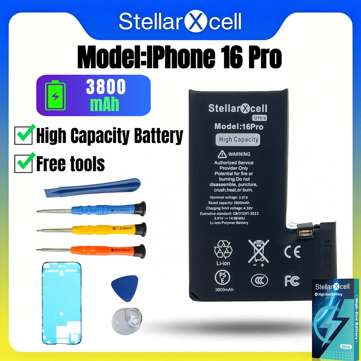 High Cpacity Cell + 7037 TI Ultra Battery Replacement for iPhone StellarXcell11 13mini 15 IP14 Pro Max 12 16 16pro 16promax