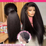 250Density Invisi Strap 360 Full Lace Glueless Wig Invisible Drawstring Frontal Wig 30 Inch Kinky Straight Lace Front Human Hair