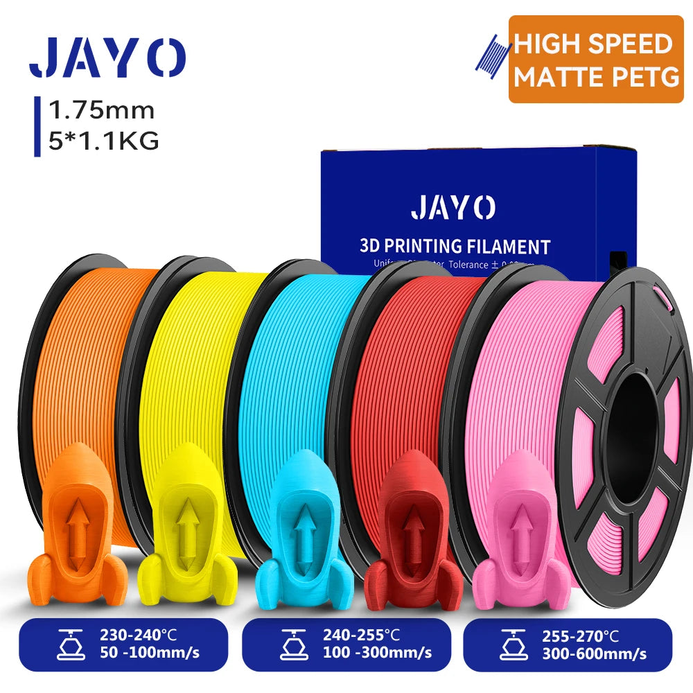 JAYO 3D PETG/PLA/PLA PLUS Filament 1.75mm PLA Filament 5 Rolls For Bambu FDM 3D Printer Neatly Wound 3D Printing Material for 3d