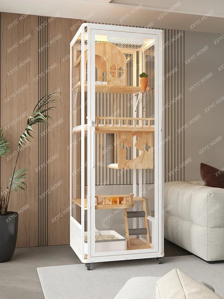 Villa Luxury Large Glass Cat Cabinet Solid Wood Cat House Home Indoor Cat Cage with Toilet