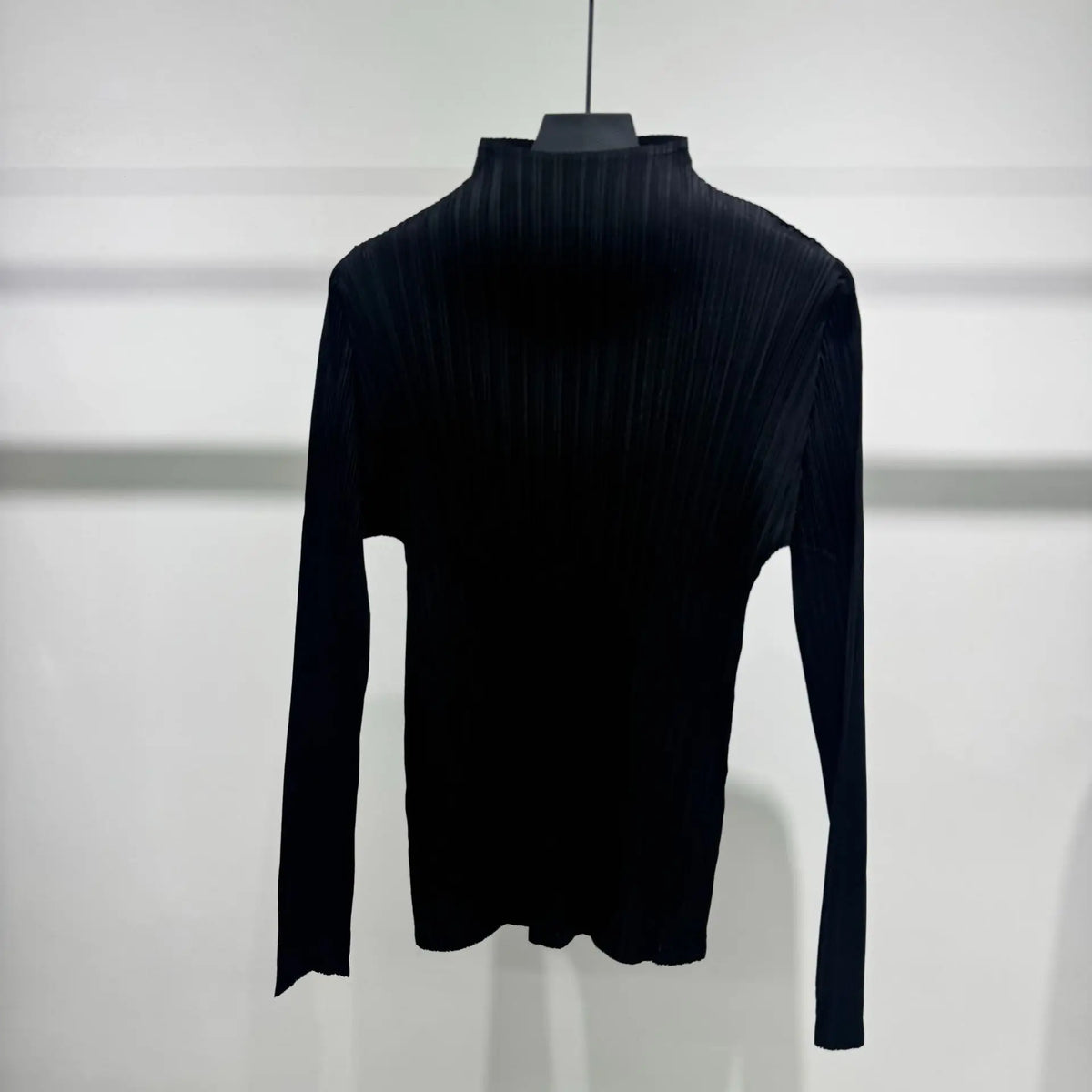 Miyake Pleated Half-High Collar Long Sleeve T-Shirt 2026 New Simple Casual Fashion Base Shirt Stretchy Women's Lightweight Top